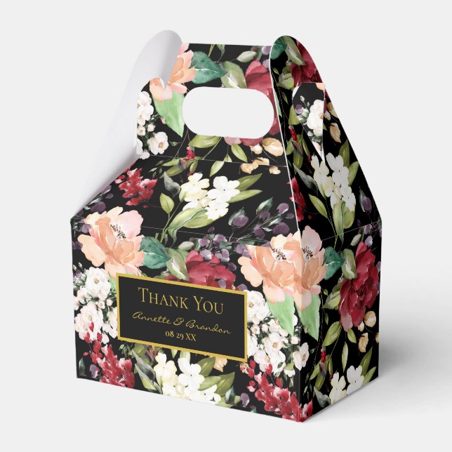 Elegant svart guld burgunder rosafärgad blommönste presentaskar (Framsidan Sidan)
