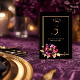 Elegant svart guld burgundisk dubbla vid sidan bordsnummer