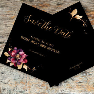 Elegant svart guld burgundy sido Spara datum Inbjudningar