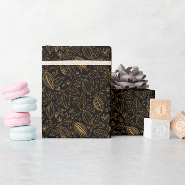 Elegant Svart Guld Cacao Blomma Frukt Affärer  Presentpapper (Baby Shower)