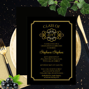 Elegant svart Guld College Graduation Party Inbjudningar