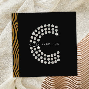 Elegant svart guld diamant initial C monogram QR-k Fyrkantigt Visitkort