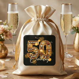Elegant Svart Guld Diamanter Jubileum 50-års Födel Fyrkantigt Klistermärke