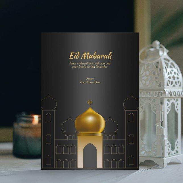 Elegant svart | Guld Dome Mosque Islamic Hälsning Inbjudningar (Skapare uppladdad)