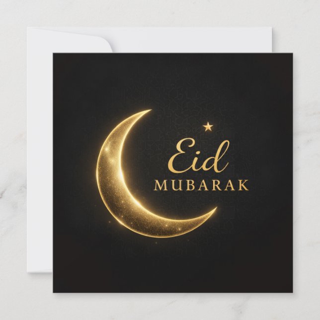 Elegant svart & guld Eid Mubarak-kort – Premium Är Inbjudningar (Framsida)