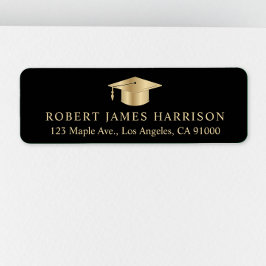 Elegant svart guld examens returadress etikett