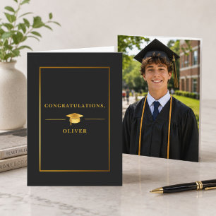 Elegant svart guld examensfoto  kort