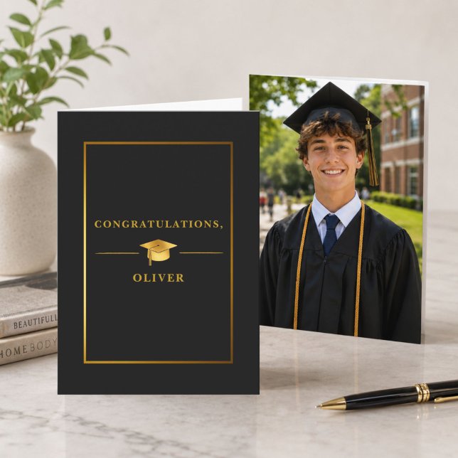 Elegant svart guld examensfoto  kort (Skapare uppladdad)