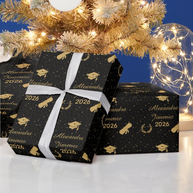 Elegant svart guld examenspresentförpackningspappe presentpapper (Helgdagar)