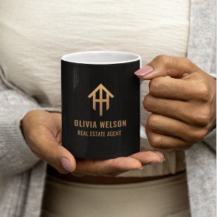 Elegant svart & guld fastighetsmäklare logotyp kaffemugg