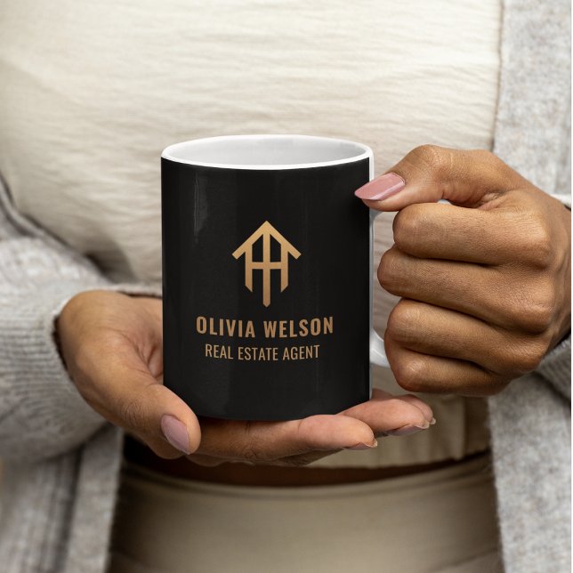 Elegant svart & guld fastighetsmäklare logotyp kaffemugg (Skapare uppladdad)
