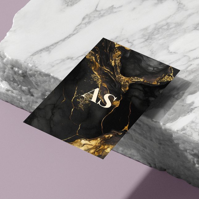 Elegant svart guld faux glitter marble monogram magnetiska visitkort (Skapare uppladdad)