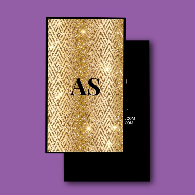 Elegant svart guld faux glitter marble monogram visitkort (Skapare uppladdad)