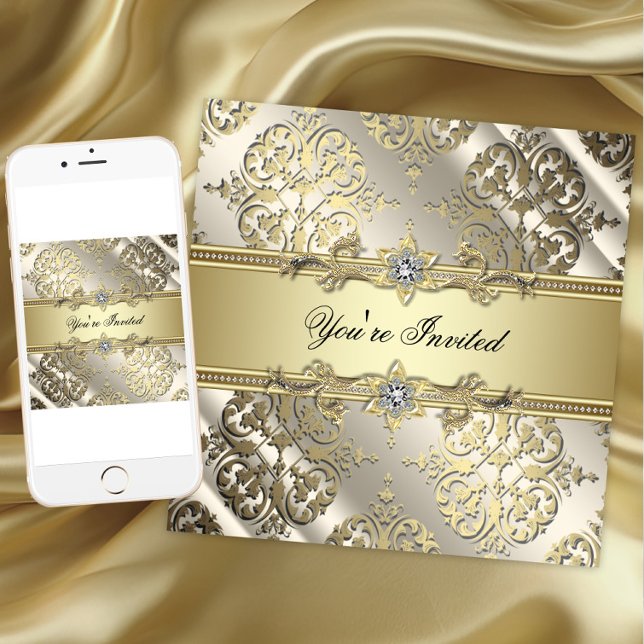 Elegant svart guld-fest inbjudningar (Elegant gold all occasion invitation. Instant download and printed invitations available.)
