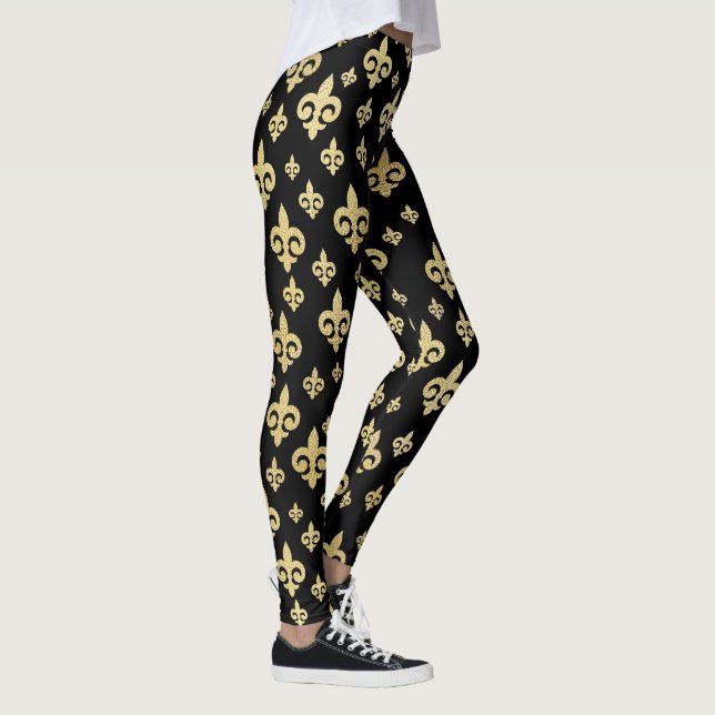 Elegant svart & guld Fleur-de-Lis | Mardi Gras Leggings (Höger)