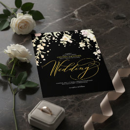 Elegant svart & guld floral akvarell bröllop inbjudningar