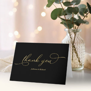 Elegant Svart Guld Folie Script Tack Kort