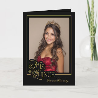 Elegant Svart Guld Foto Min Quince Quinceañera Inbjudan