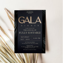 Elegant svart guld gala middagsinbjudan kort