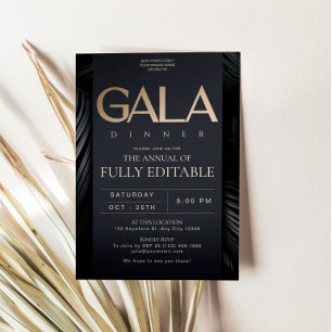 Elegant svart guld gala middagsinbjudan kort