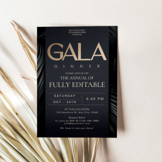 Elegant svart guld gala middagsinbjudan kort