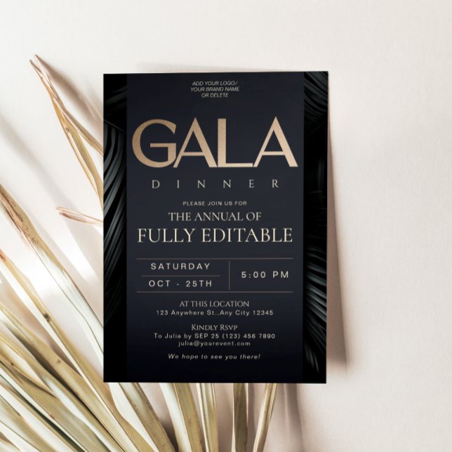 Elegant svart guld gala middagsinbjudan kort (Elegant Black Gold Gala Dinner Invitation Card)