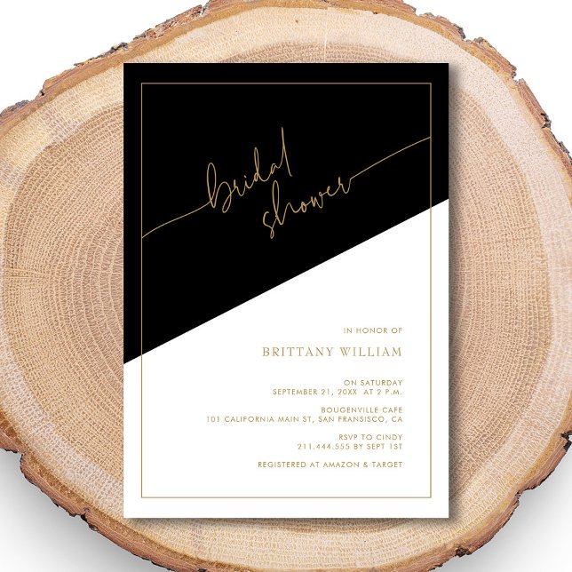 Elegant svart guld geometrisk bröllopsdusch inbjudningar (Elegant Gold Script Geometric Bridal Shower Invitation)