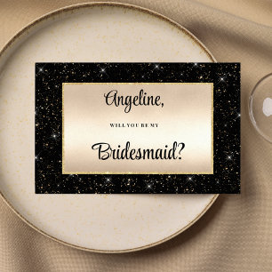 Elegant svart guld glitter konetti Bridesmaid Inbjudningar