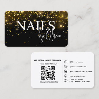 Elegant svart guld glitter nageltekniker QR-kod Visitkort