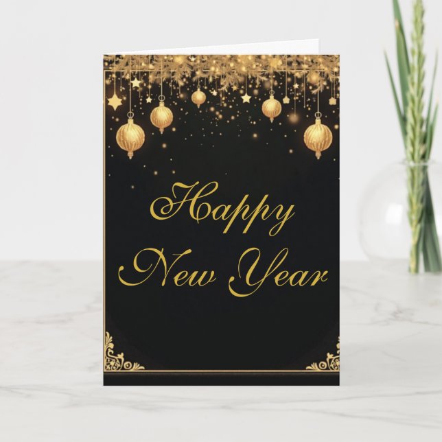Elegant Svart & Guld Gott Nytt År Kort (Framsida)