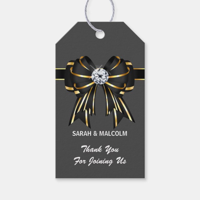 Elegant svart guld grått-, formell satatburomb presentetikett (Framsidan)