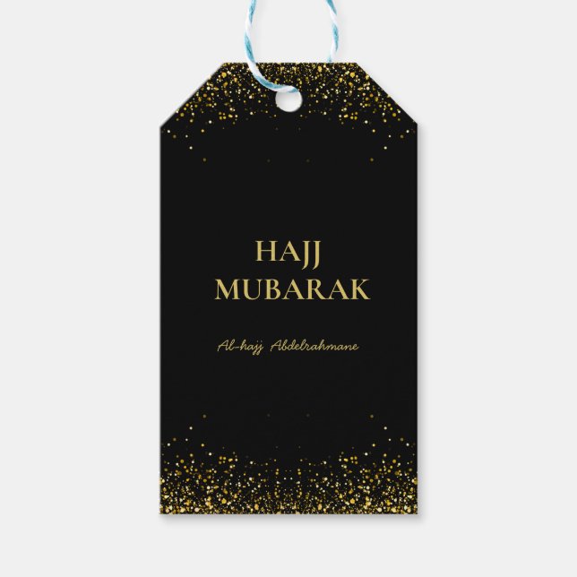 Elegant svart guld Hajj Mubarak  Presentetikett (Framsidan)