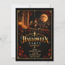 Elegant svart guld Halloween-fest-inbjudan