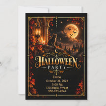 Elegant svart guld Halloween-fest-inbjudan