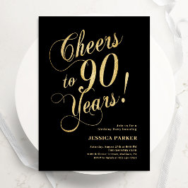Elegant svart guld-inbjudan till 90-årsfirande inbjudningar