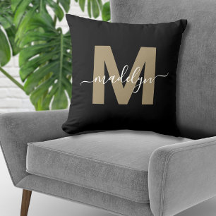 Elegant svart guld initial namn monogram kudde