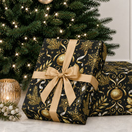 Elegant svart guld julfirande presentpapper