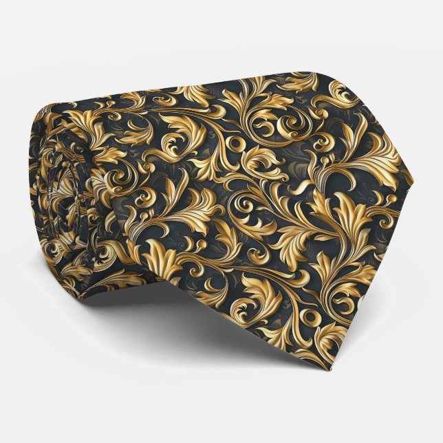 Elegant svart guld kakel mönster  slips (Rullad)