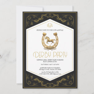 Elegant svart & guld Kentucky Derby-fest Invitatio Inbjudningar