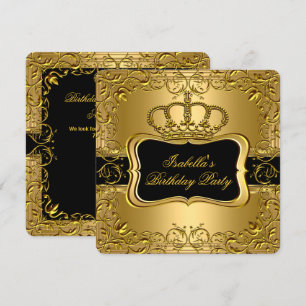 Elegant svart guld krona blomster födelsedagsfest inbjudningar