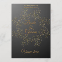 Elegant svart & guld kunglig bröllopsinbjudan