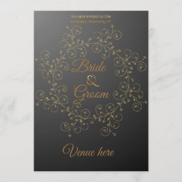 Elegant svart & guld kunglig bröllopsinbjudan inbjudningar
