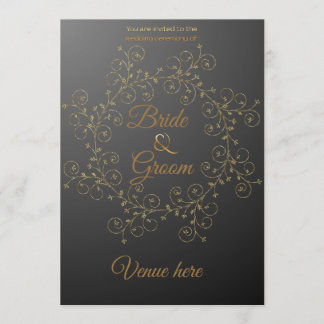 Elegant svart & guld kunglig bröllopsinbjudan inbjudningar
