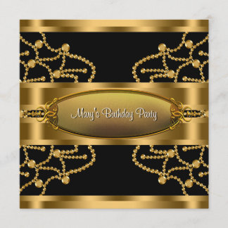 Elegant svart guld kvinnas födelsedagsfest inbjudningar