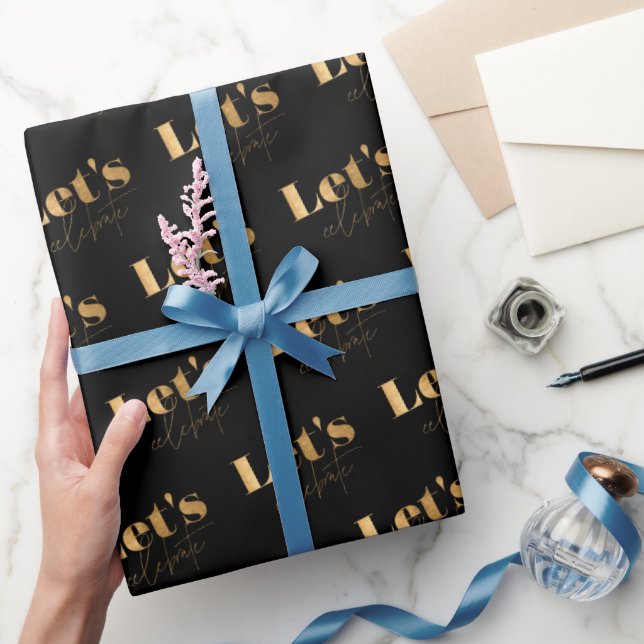 Elegant Svart Guld Låt Oss Fira Födelsedag Presentpapper (Gifting)