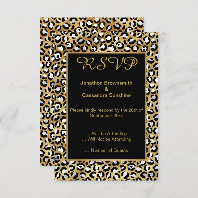 ELEGANT SVART GULD LEOPARD TRYCK RSVP  INBJUDNINGAR (Fram/baksida)