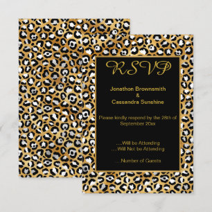 ELEGANT SVART GULD LEOPARD TRYCK RSVP INBJUDNINGAR