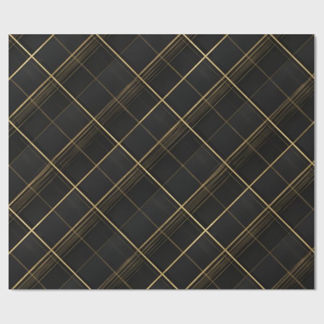 Elegant svart guld lyx kol rutigt mönster presentpapper (Platt)