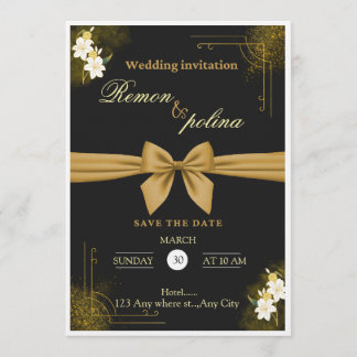Elegant svart & guld lyxig bröllopsinbjudan inbjudningar