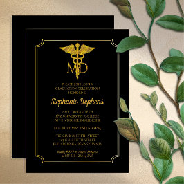 Elegant svart | Guld MD Physician Studentfest Inbjudningar